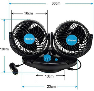 Automaze 12V Car Cooling Fan Oscillating Fan with Dual Head 2 Adjustable Speeds for Sedan SUV RV Boat Auto Vehicles Golf Cart