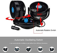 Load image into Gallery viewer, Automaze 12V Car Cooling Fan Oscillating Fan with Dual Head 2 Adjustable Speeds for Sedan SUV RV Boat Auto Vehicles Golf Cart