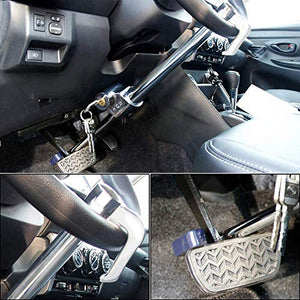 Automaze Universal Steering Wheel Brake Lock with Adjustable Length, Double Protection Extendable Steering Wheel and Clutch Brake Lock