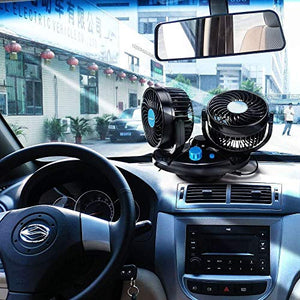 Automaze 12V Car Cooling Fan Oscillating Fan with Dual Head 2 Adjustable Speeds for Sedan SUV RV Boat Auto Vehicles Golf Cart