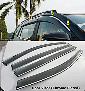 Automaze Side Wind-ow Deflector Rain Door Visor For Hyundai i-20 2020+ Models | Chrome/Silver Line, Warranty, Set of 4 Pc, Unbreakable Material