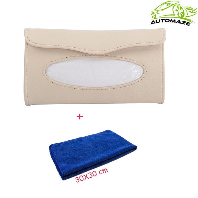 Beige Tissue Box with blue microfiber