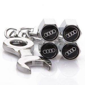 Audi Four Tyre valve cap with keychain in Chrome Colour