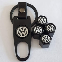 Load image into Gallery viewer, Volkswagen Four Tyre valve cap with keychain in Black Colour