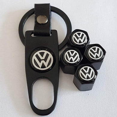 Volkswagen Four Tyre valve cap with keychain in Black Colour