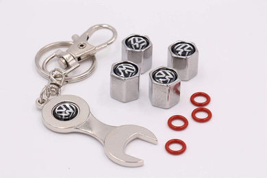 Volkswagen Four Tyre valve cap with keychain in Stainless Steel & 4 Red Colour Varsel