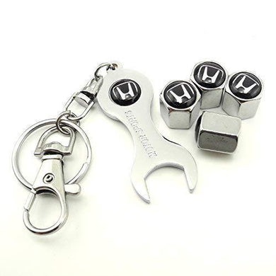 Honda Four Tyre valve cap with keychain in Chrome Colour