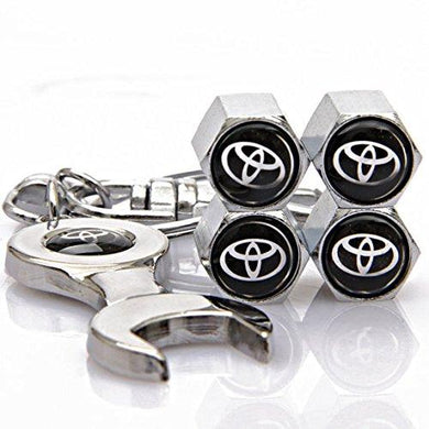 Toyota Four Tyre valve cap with keychain in Chrome Colour