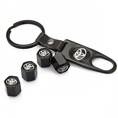 Toyota Four Tyre valve cap with keychain in Black Colour