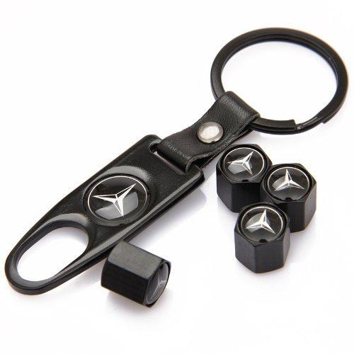 Mercedes Four Tyre valve cap with keychain in black Colour