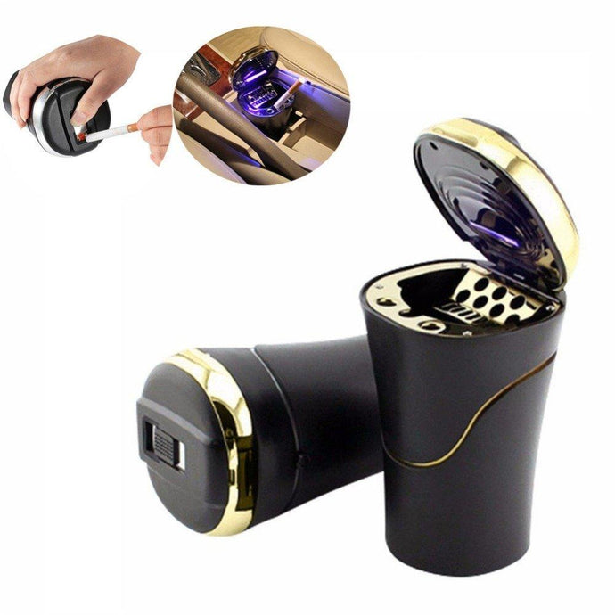 Car ash tray with blue led light in black & Gold colour