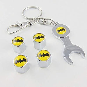 Batman valve cap with keychain in chrome colour for all cars