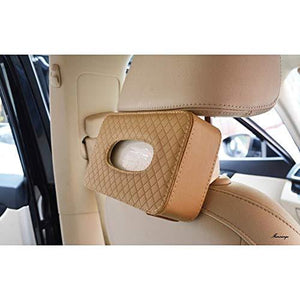 Beige tissue box holder installed in car seat