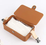 Opened brown tissue box holder 