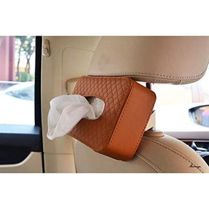 Brown Tissue box holder install on car seat back side