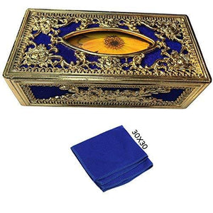 Royal Blue-Golden tissue box With blue Microfiber Cleaning Cloth