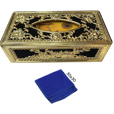 Royal Golden-Black tissue box With blue Microfiber Cleaning Cloth