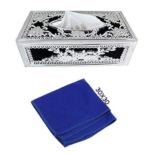 Royal Black-silver tissue box With blue Microfiber Cleaning Cloth
