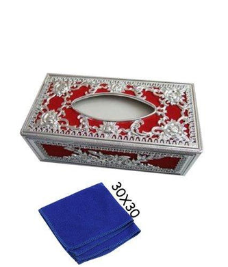 Royal silver-Red tissue box With blue Microfiber Cleaning Cloth