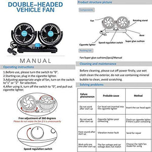 Double head vehicle fan with manual instruction