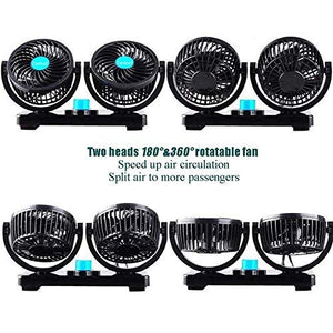 Two heads 180° and 360° rotational fan for all cars