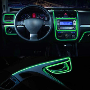 Green El Light installed on car dashboard