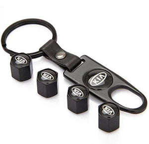 Kia Tyre valve with keychain in black colour for all car