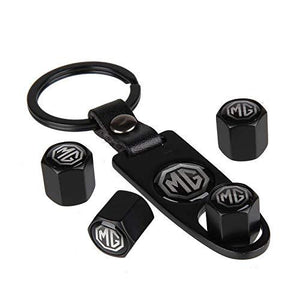 Black mg tyre valve cap with keychain for all mg cars