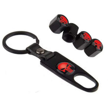 Load image into Gallery viewer, Punisher valve cap with keychain in black colour for all cars