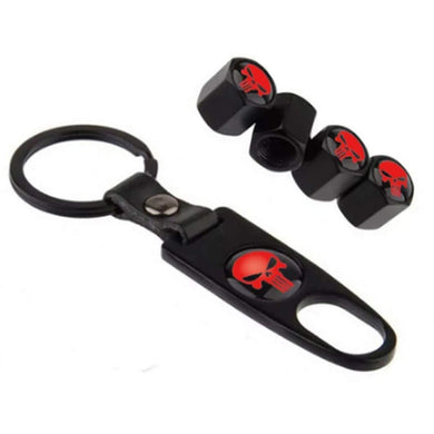 Punisher valve cap with keychain in black colour for all cars