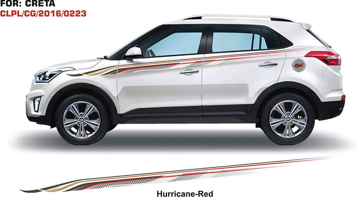 Creta Red Color Modification Sticker Car Side Decal Full Body Sticker Graphics, Color Hurricane Red for ...