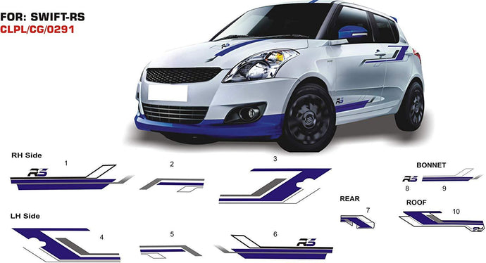 Car Side Decal Full Body Sticker Graphics Color Blue Grey For