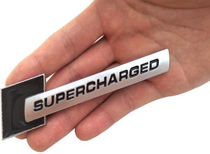 Supercharged 3d logo in black colour for bmw car