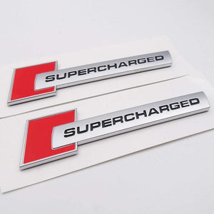 Supercharged 3d logo in red colour for bmw car