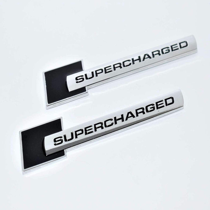 Supercharged 3d logo in black colour for bmw car