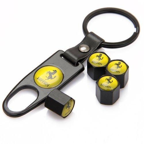 Ferrari Four Tyre valve cap with keychain in Black Colour