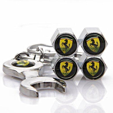 Ferrari Four Tyre valve cap with keychain in Chrome Colour