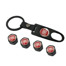 Load image into Gallery viewer, FIat Four Tyre valve cap with keychain in black colour