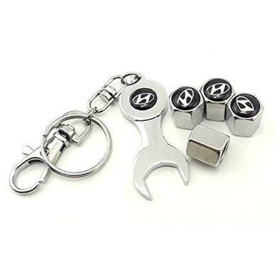 Hyundai Four Tyre valve cap with keychain in Chrome Colour