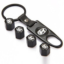 Load image into Gallery viewer, Hyundai Four Tyre valve cap with keychain in Black Colour
