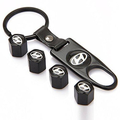 Hyundai Four Tyre valve cap with keychain in Black Colour