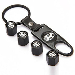 Hyundai Four Tyre valve cap with keychain in Black Colour