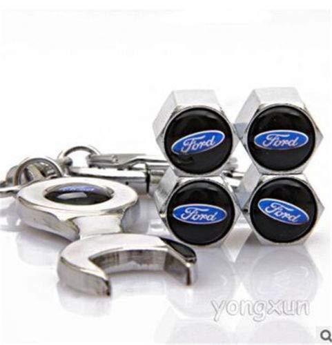 Ford Four Tyre valve cap with keychain in Stainless Steel