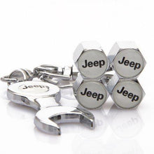Load image into Gallery viewer, Jeep Four Tyre valve cap with keychain in Chrome Colour