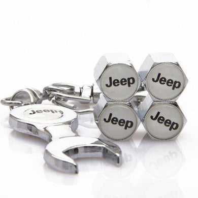 Jeep Four Tyre valve cap with keychain in Chrome Colour