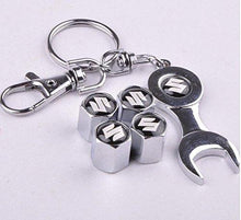 Load image into Gallery viewer, maruti suzuki Four Tyre valve cap with keychain in Chrome Colour