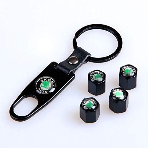 Skoda Four Tyre valve cap with keychain in black colour